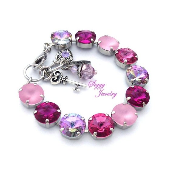 Swarovski Pink and Fuchsia Rivoli Charm Bracelet - Picture 3 of 10